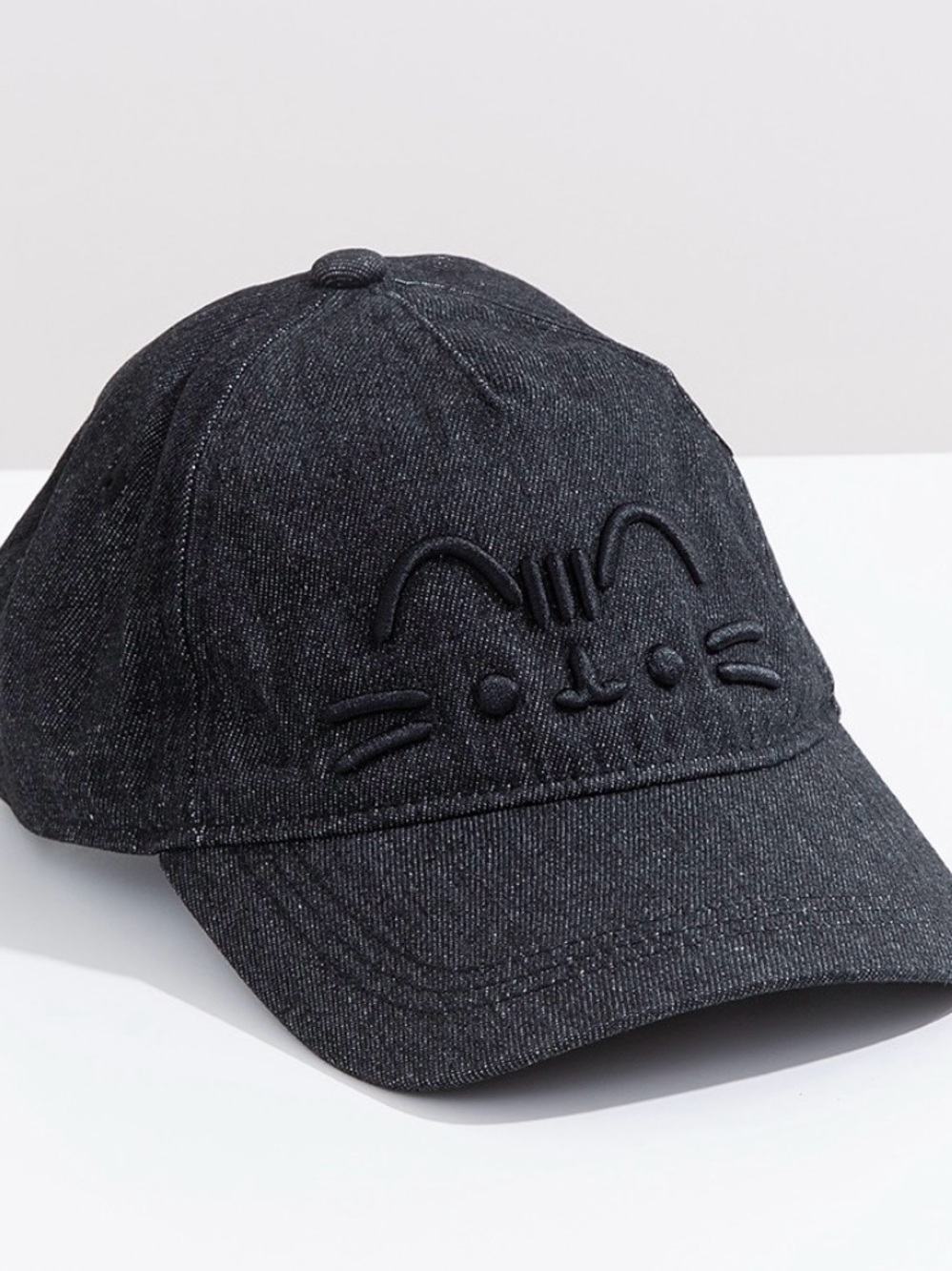 Pusheen Black Embroidered Cat Denim Baseball Cap